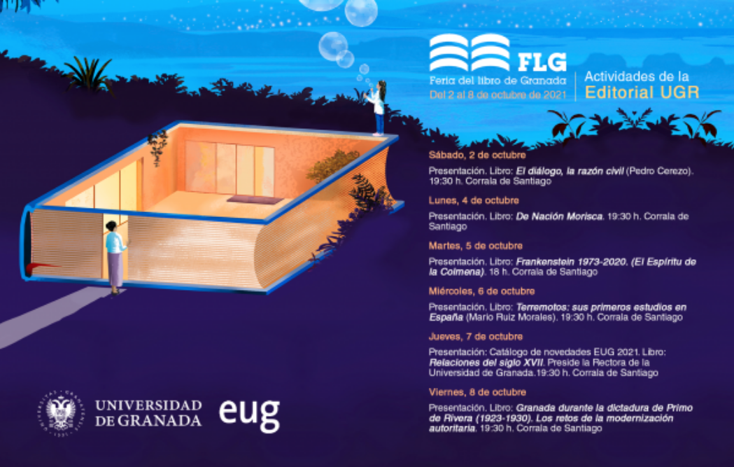 cartel de actividades de la Editorial UGr en la Feria del Libro de Granada