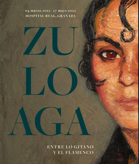 cartel de la exposición sobre el pintor Zuloaga, con el retrato de una gitana
