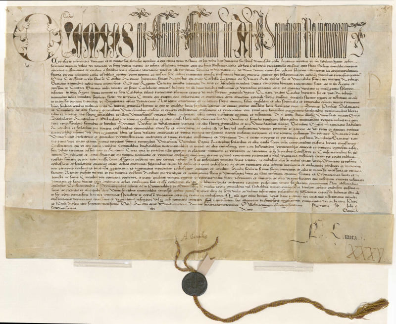 Imagen de la bula papal para la fundación de la Universidad de Granada